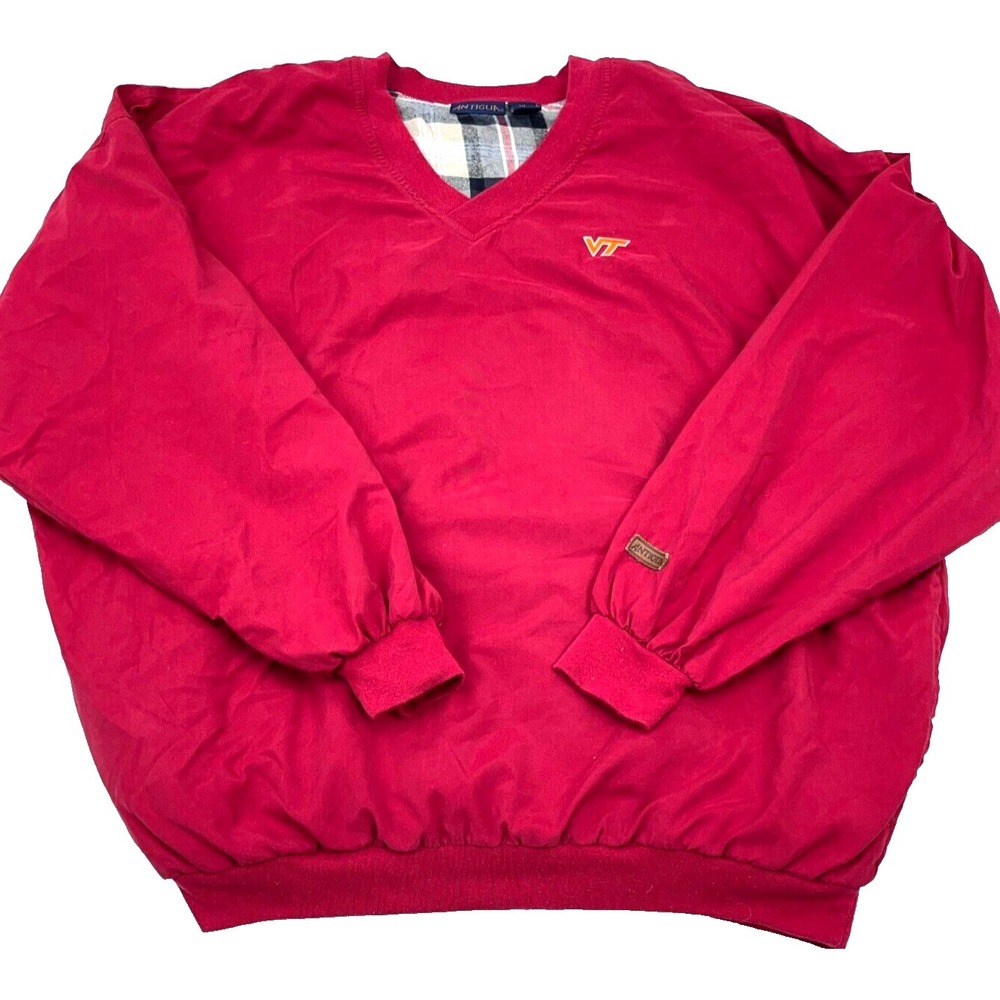 Virginia Teck Hokies Jacket Me XXL Red‎ Pullover Windbreaker Lined Windshirt *